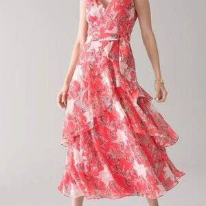 White House Black Market Bold Floral Ruffle Midi Dress